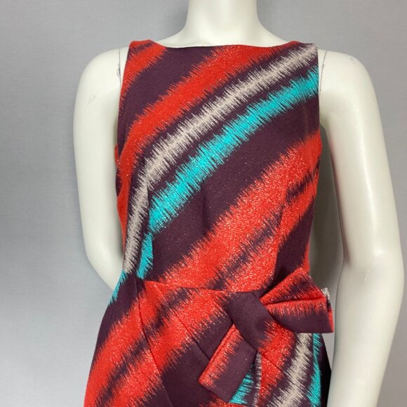 Eva Franco Dress Sheath Metallic Thread Bow Waist Size 6 Women Orange Maroon - Picture 5 of 12